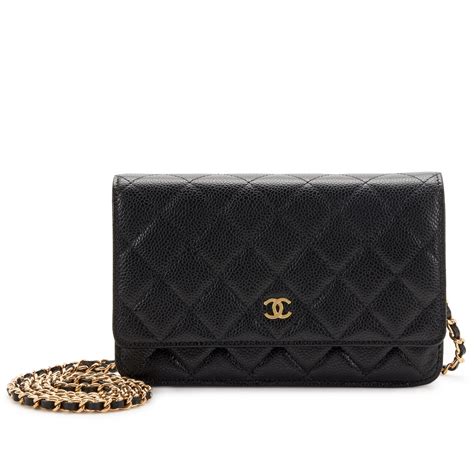 Chanel Black Quilted Caviar WOC Wallet On Chain Gold 